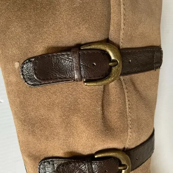 Vintage Buckle Knee High Boots Women's Leather Riding Boho Festival Sz 8 Retro - Picture 6 of 8